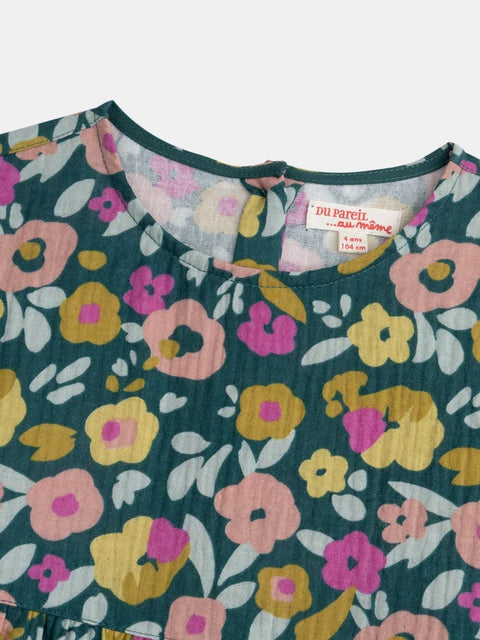 Green Floral Print Double Gauze Cotton Dress