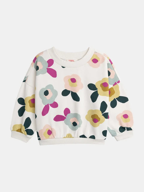 Off White Floral Print Cotton Fleece Sweatshirt