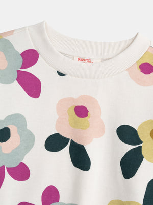 Off White Floral Print Cotton Fleece Sweatshirt