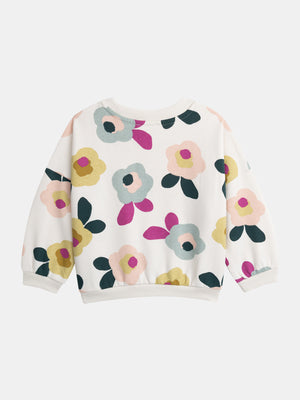 Off White Floral Print Cotton Fleece Sweatshirt