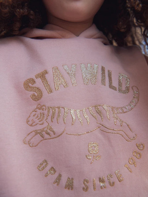 Rose Pink Glitter Print Cotton Fleece Hoodie