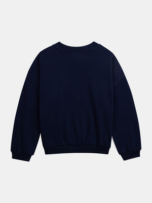 Navy Sequined Apple Pattern Fleece Sweatshirt