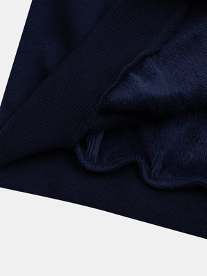 Navy Sequined Apple Pattern Fleece Sweatshirt