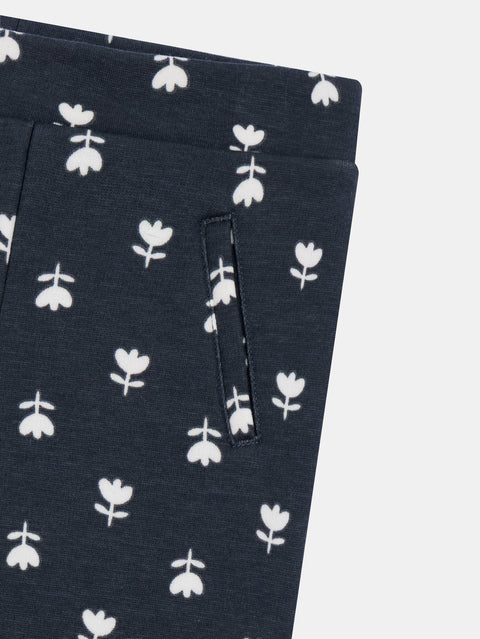 Charcoal Grey Floral Print Bonded Fleece Leggings