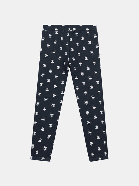 Charcoal Grey Floral Print Bonded Fleece Leggings