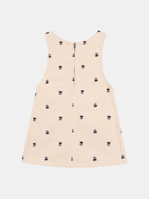 Peach Floral Print Corduroy Dress