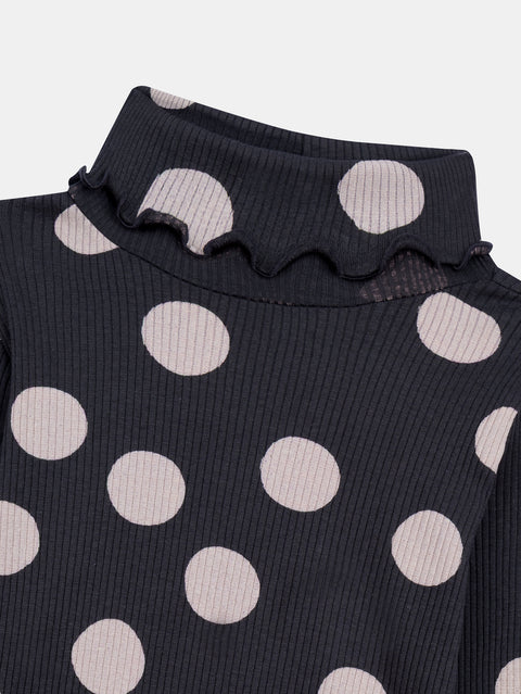 Charcoal Grey Spotted Cotton Polo Neck