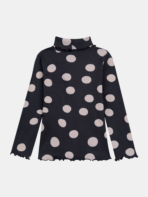 Charcoal Grey Spotted Cotton Polo Neck