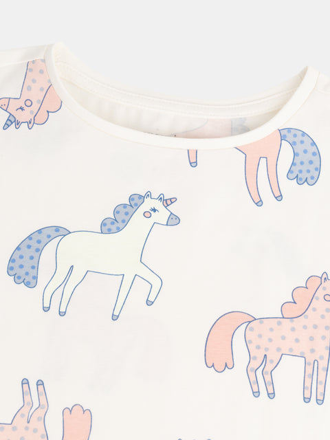 Glow In The Dark Cream Unicorn Print Nightdress/Pyjama Combo