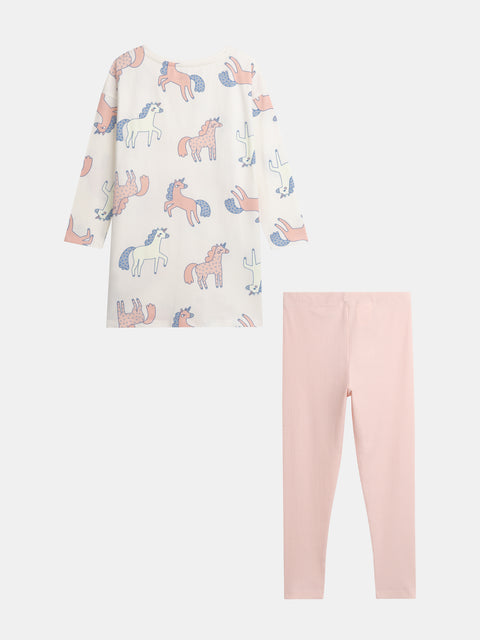 Glow In The Dark Cream Unicorn Print Nightdress/Pyjama Combo