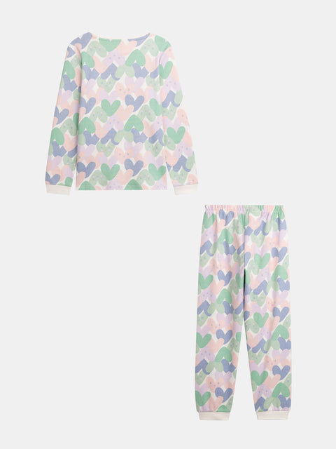 Cream Heart Print Cotton pyjamas