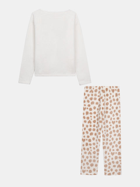 Cream Giraffe Print Velour Pyjamas