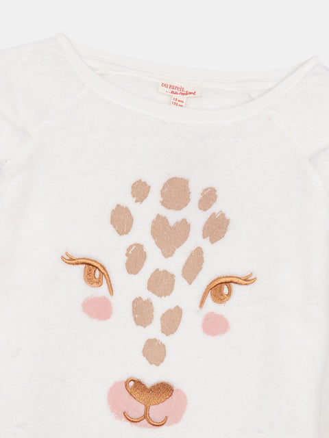 Cream Giraffe Print Velour Pyjamas