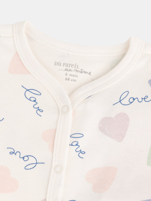 Cream Heart Print Cotton Sleepsuit