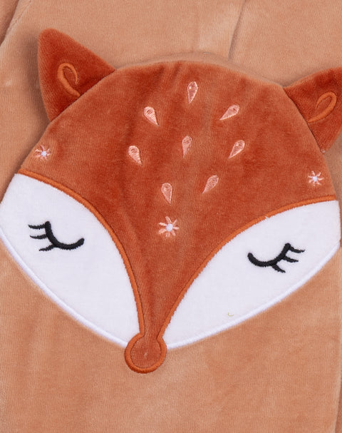 Caramel Fox Applique Velour Sleepsuit