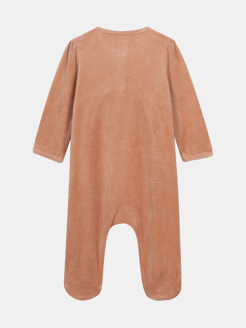 Caramel Fox Applique Velour Sleepsuit