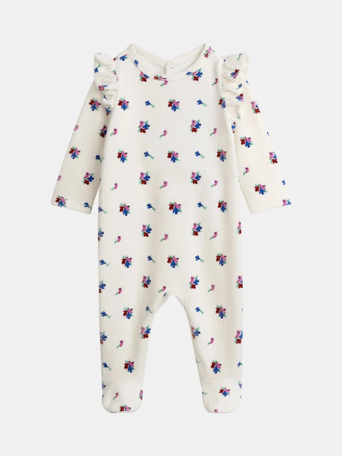 Bird Print Velour Sleepsuit