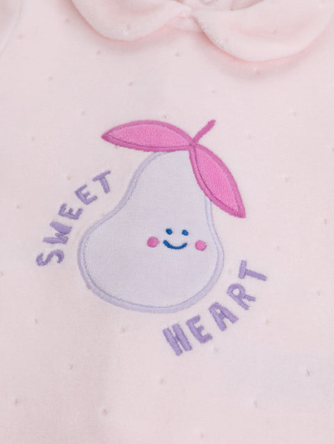Pink "Sweet Heart" Applique Velour Sleepsuit