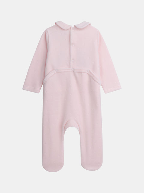 Pink "Sweet Heart" Applique Velour Sleepsuit