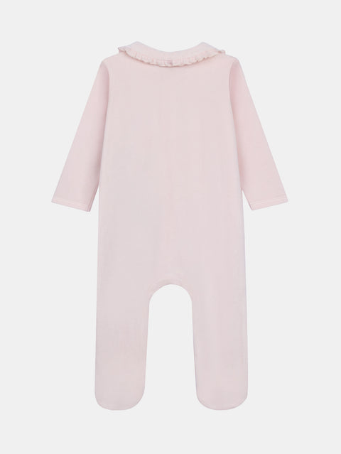 Pink Giraffe Applique Velour Sleepsuit