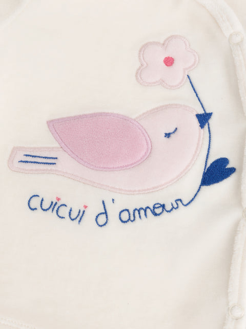 Off White Dove Applique Velour Pyjamas