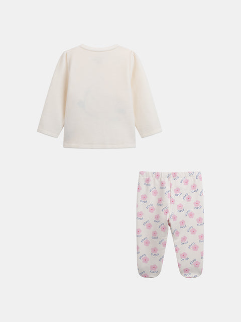 Off White Dove Applique Velour Pyjamas
