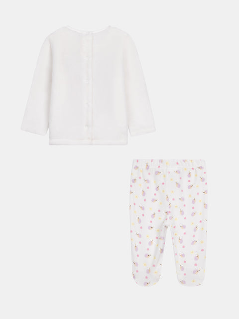 Off White Mouse Print Soft Boa Pyjamas