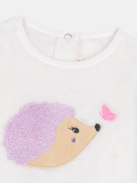 Off White Mouse Print Soft Boa Pyjamas