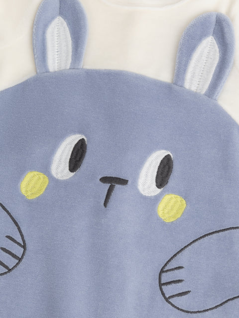 Blue Rabbit Applique Velour Sleepsuit