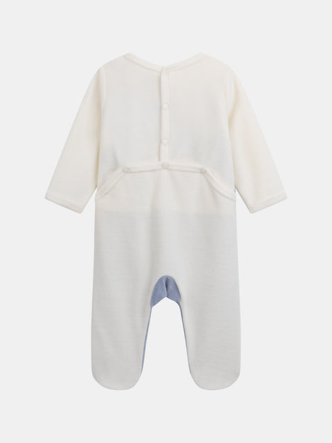 Blue Rabbit Applique Velour Sleepsuit