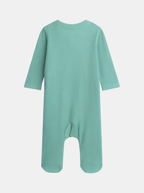Green Dinosaur Print Waffle Cotton Sleepsuit