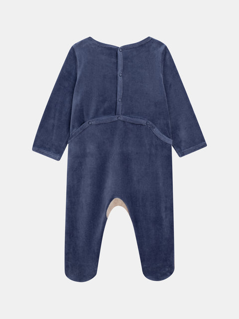 Blue Fox Applique Velour Sleepsuit