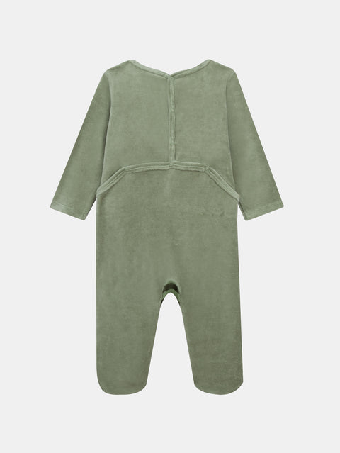 Green Striped Velour Sleepsuit
