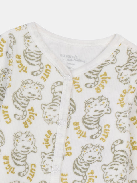Cream Tiger Print Velour Sleepuit