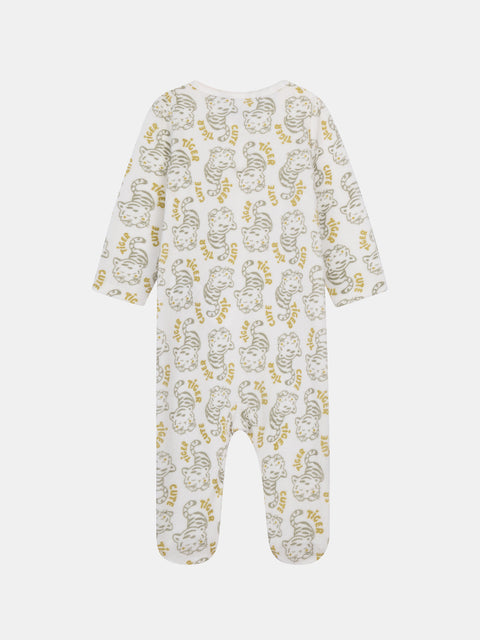 Cream Tiger Print Velour Sleepuit