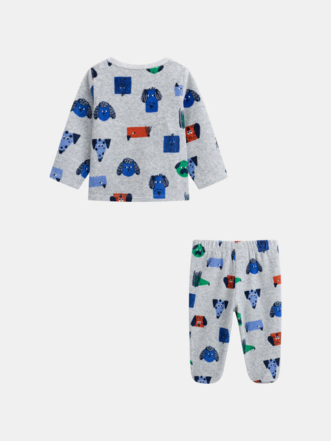 Grey Dog Print Velour Pyjamas