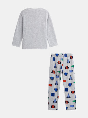 Grey Dog Print Velour Pyjamas