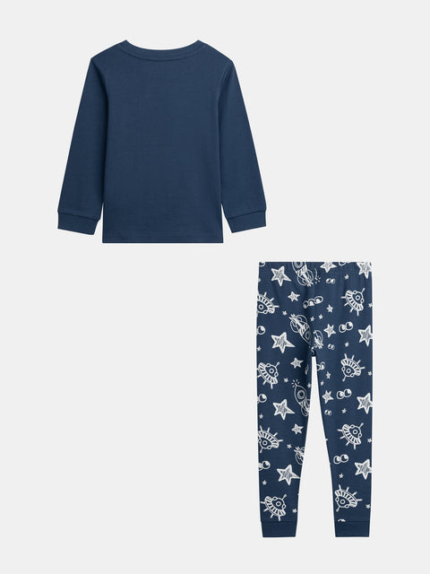 Navy Space Print Glow In The Dark Cotton Pyjamas