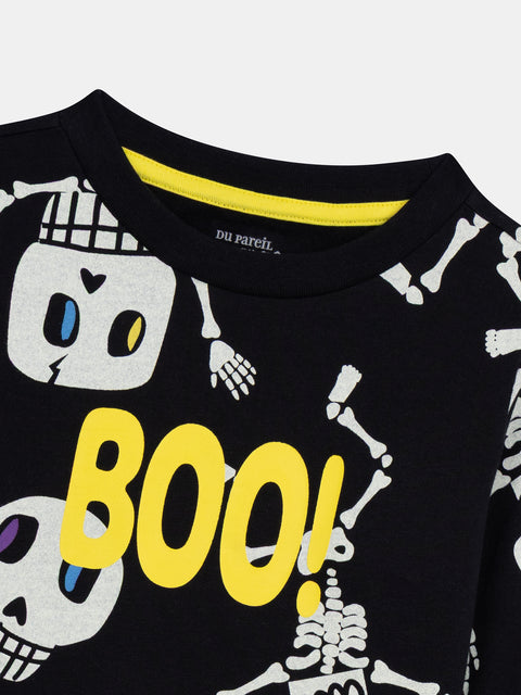 Black Skeleton Print Glow In The Dark Cotton Pyjamas