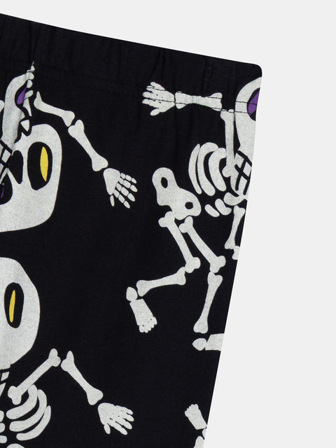 Black Skeleton Print Glow In The Dark Cotton Pyjamas