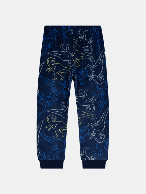 Navy Dinosaur Print Velour Pyjamas