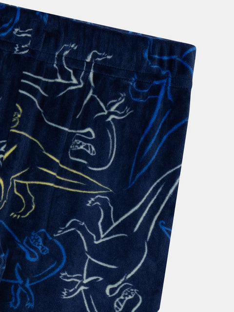 Navy Dinosaur Print Velour Pyjamas