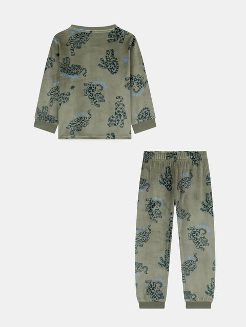 Green Tiger Print Velour Pyjamas