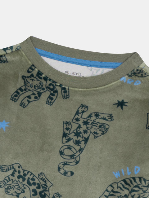 Green Tiger Print Velour Pyjamas