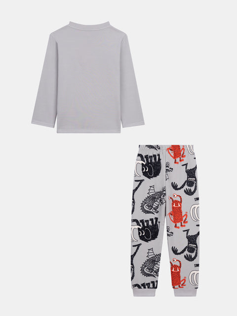 Grey Monster Print Glow In The Dark Pajamas