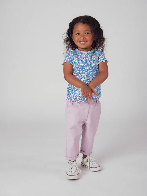 Blue Floral Print Cotton T-shirt