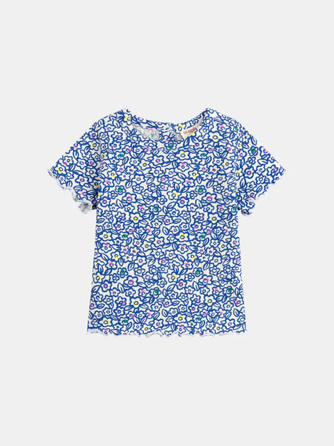 Blue Floral Print Cotton T-shirt