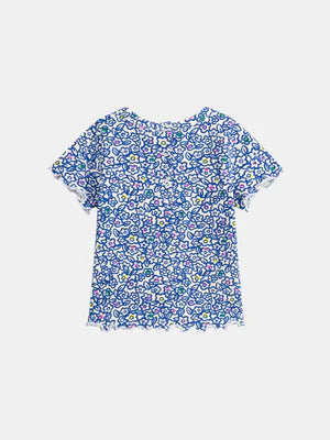 Blue Floral Print Cotton T-shirt