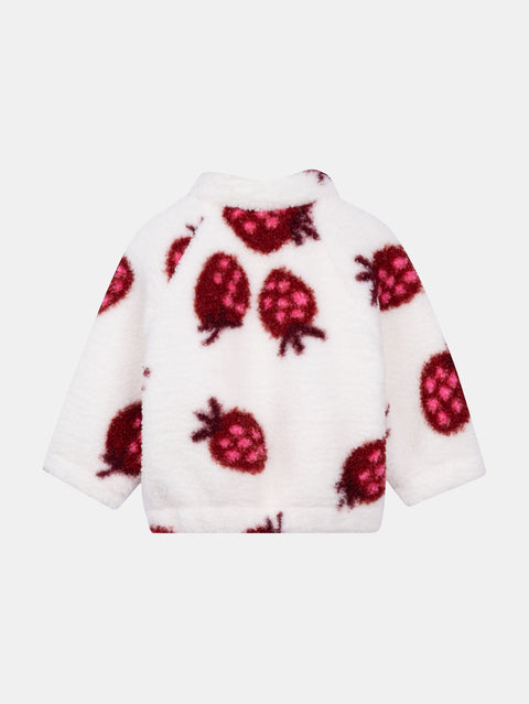 Lined Strawberry Print Sherpa Jacket