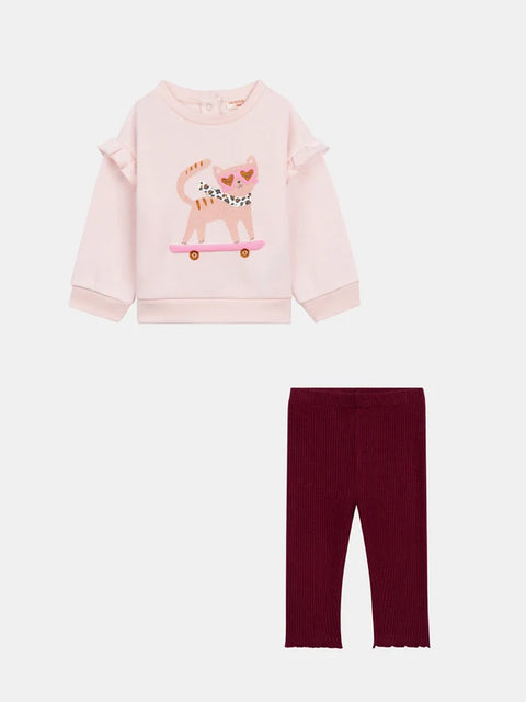 Pink Cotton Fleece Sweatshirt With Leggings